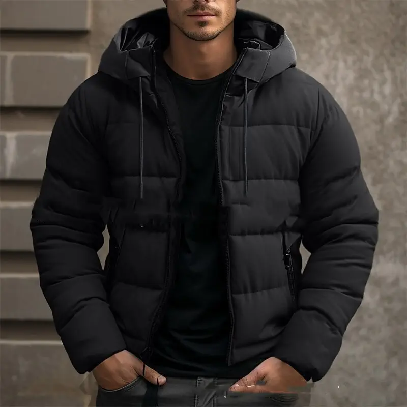 Men's Hooded Jacket Winter Pockets Zip-up Coat Casual Outerwear