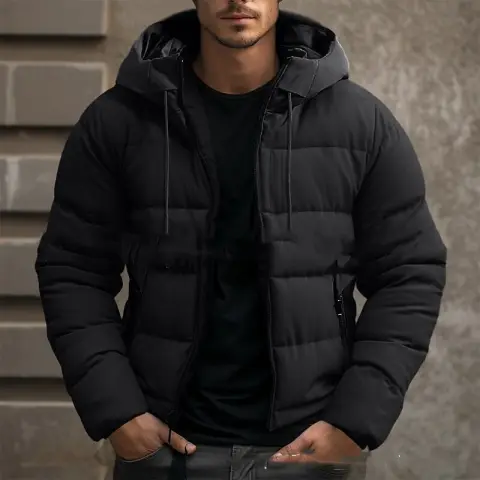 Men's Hooded Jacket Winter Pockets Zip-up Coat Casual Outerwear