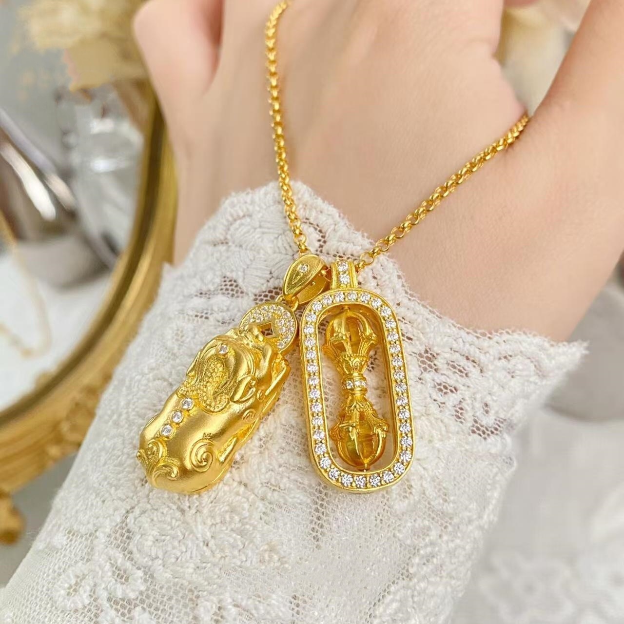 Gold Plating Copper Necklace Women's Clothing Vajra Diamond Pendant Necklace