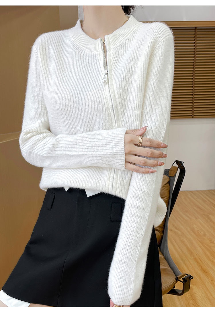 Title 2, Round Neck Knitted Cardigan Long Sleeve Women