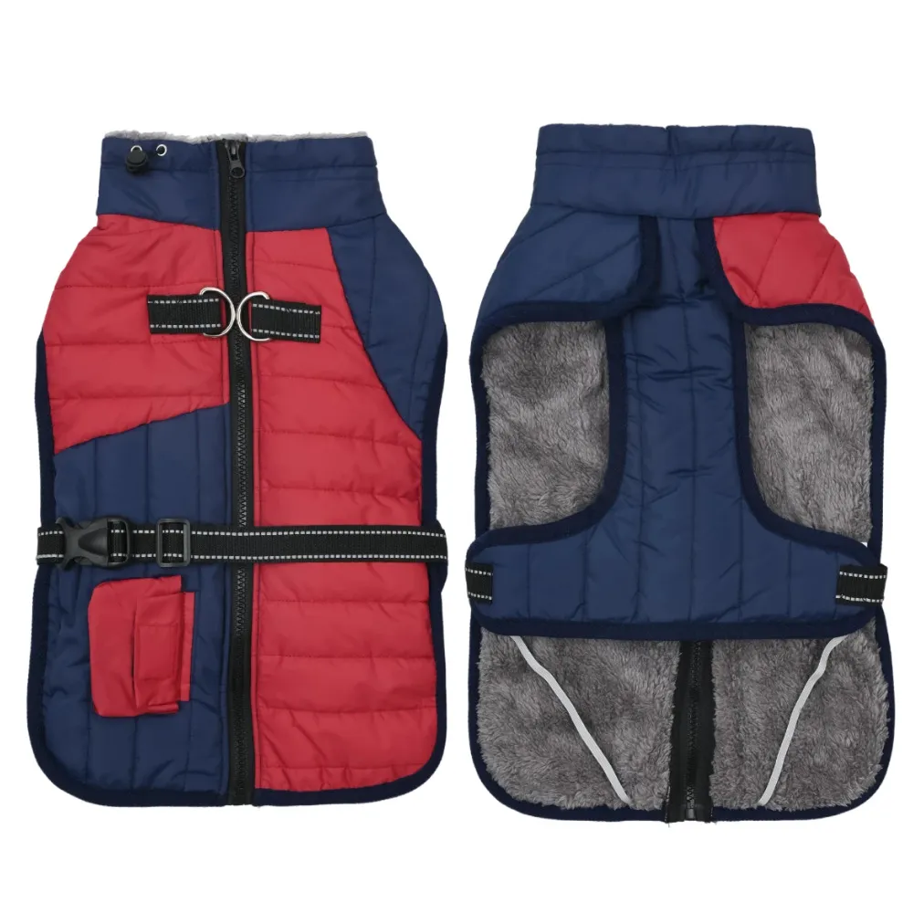 Autumn And Winter Thick Warm Dog Coat - Wine Red Navy Blue