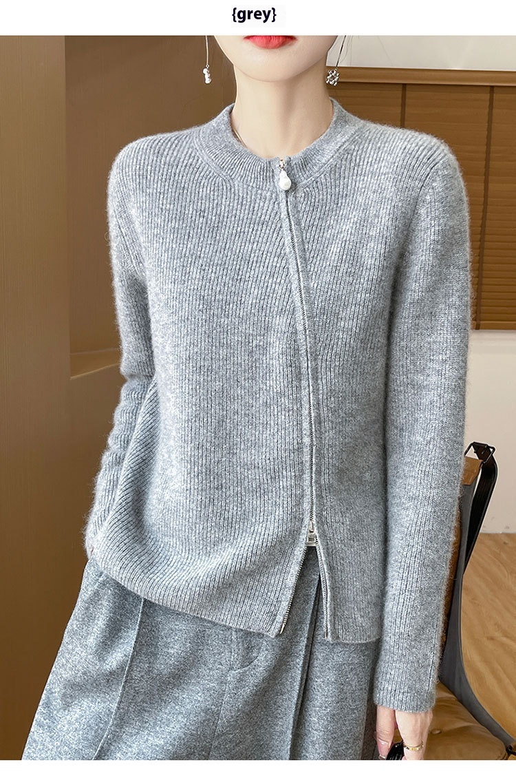 Title 5, Round Neck Knitted Cardigan Long Sleeve Women