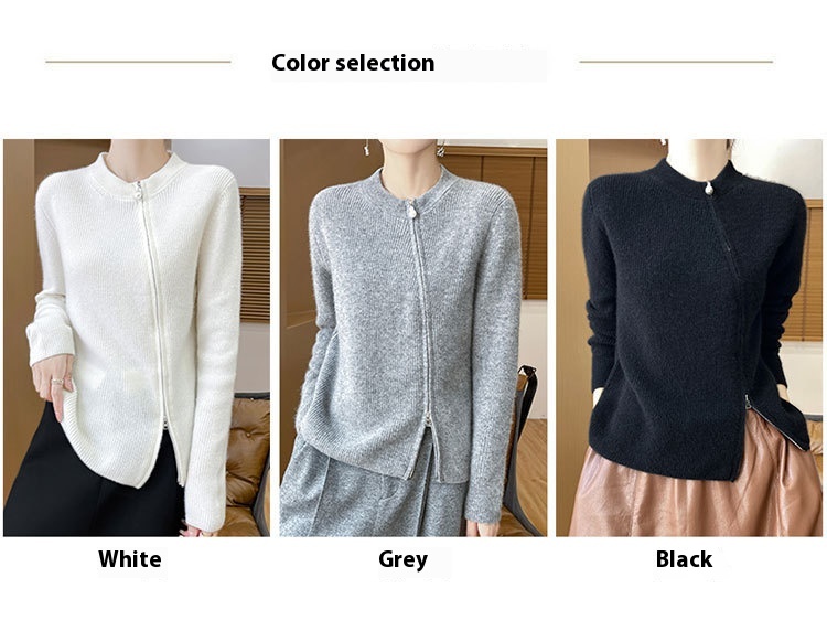 Title 6, Round Neck Knitted Cardigan Long Sleeve Women