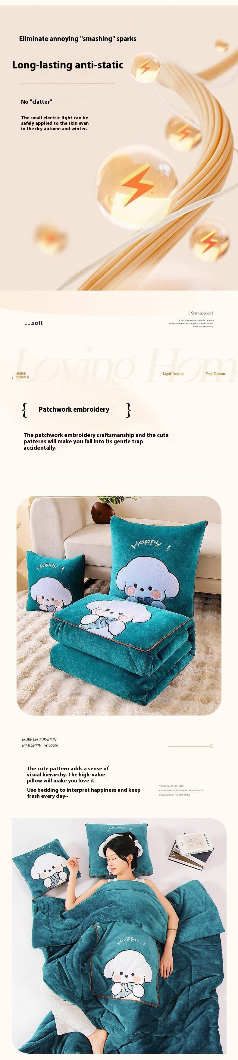 Title 3, Milk Fiber Cute Dog Multifunctional Pillow Quilt