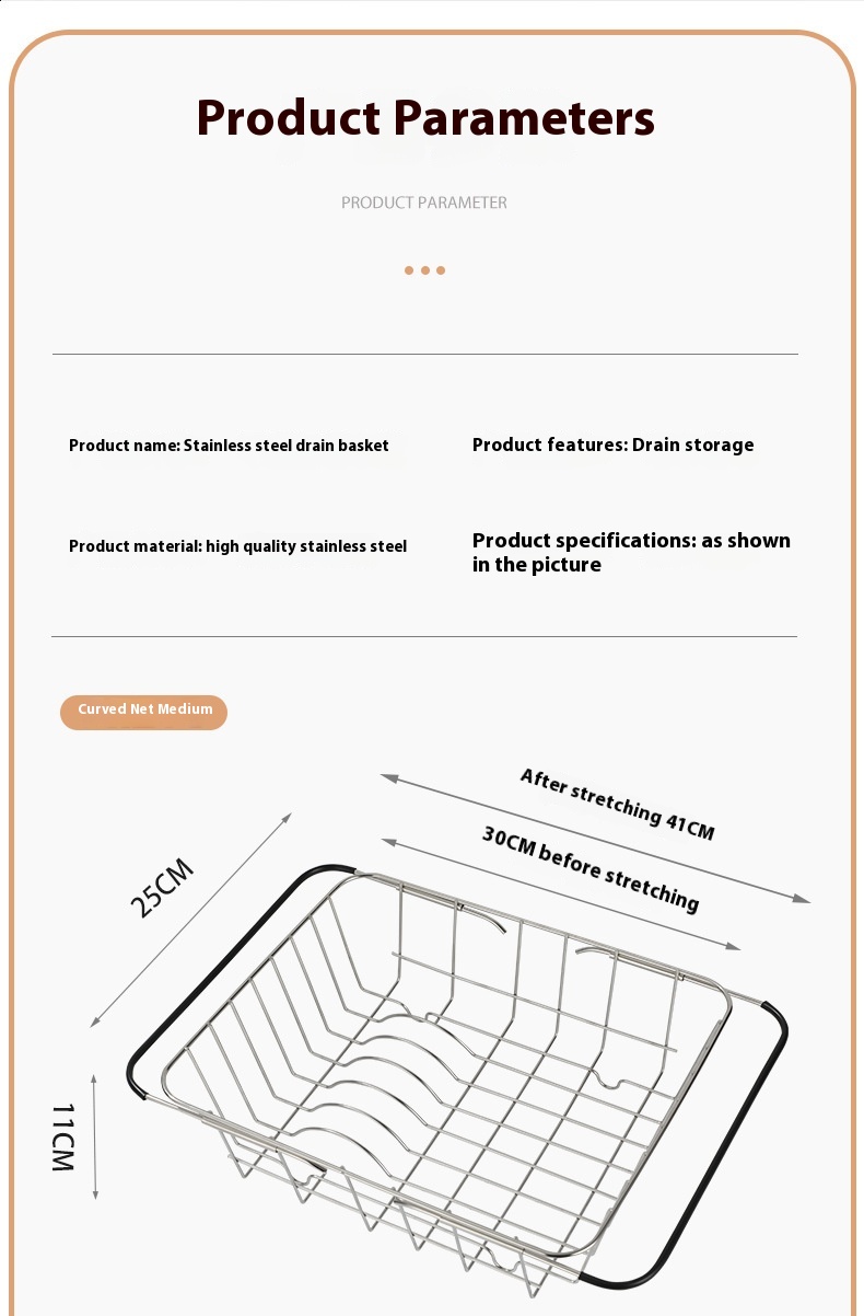 Title 1, Kitchen Sink Telescopic Stainless Steel Basket ...