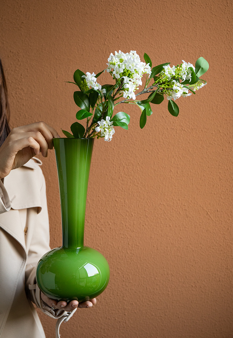 Title 4, Retro Green Long Neck Vase Hallway Glass Furnis...