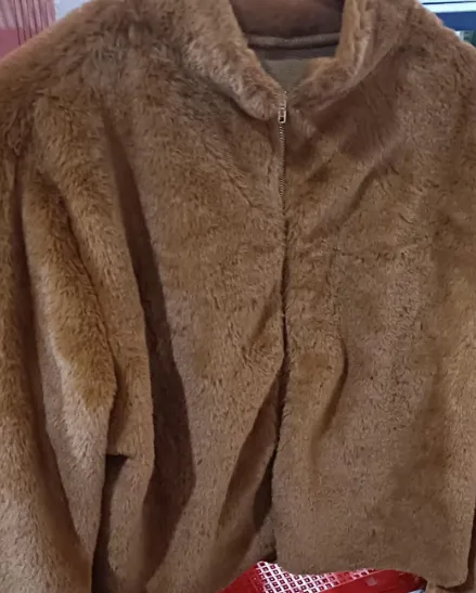 Fashion Stand Collar Plush Jacket Winter Casual Turtleneck Zipper Coat Fleece Tops Women's Clothing - Tan