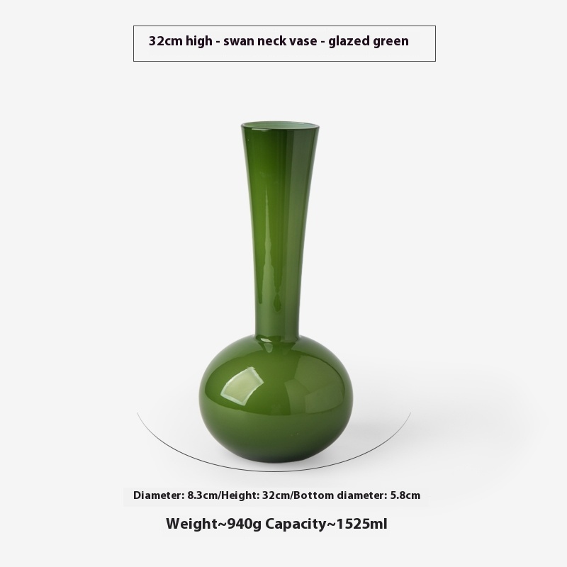 Title 1, Retro Green Long Neck Vase Hallway Glass Furnis...