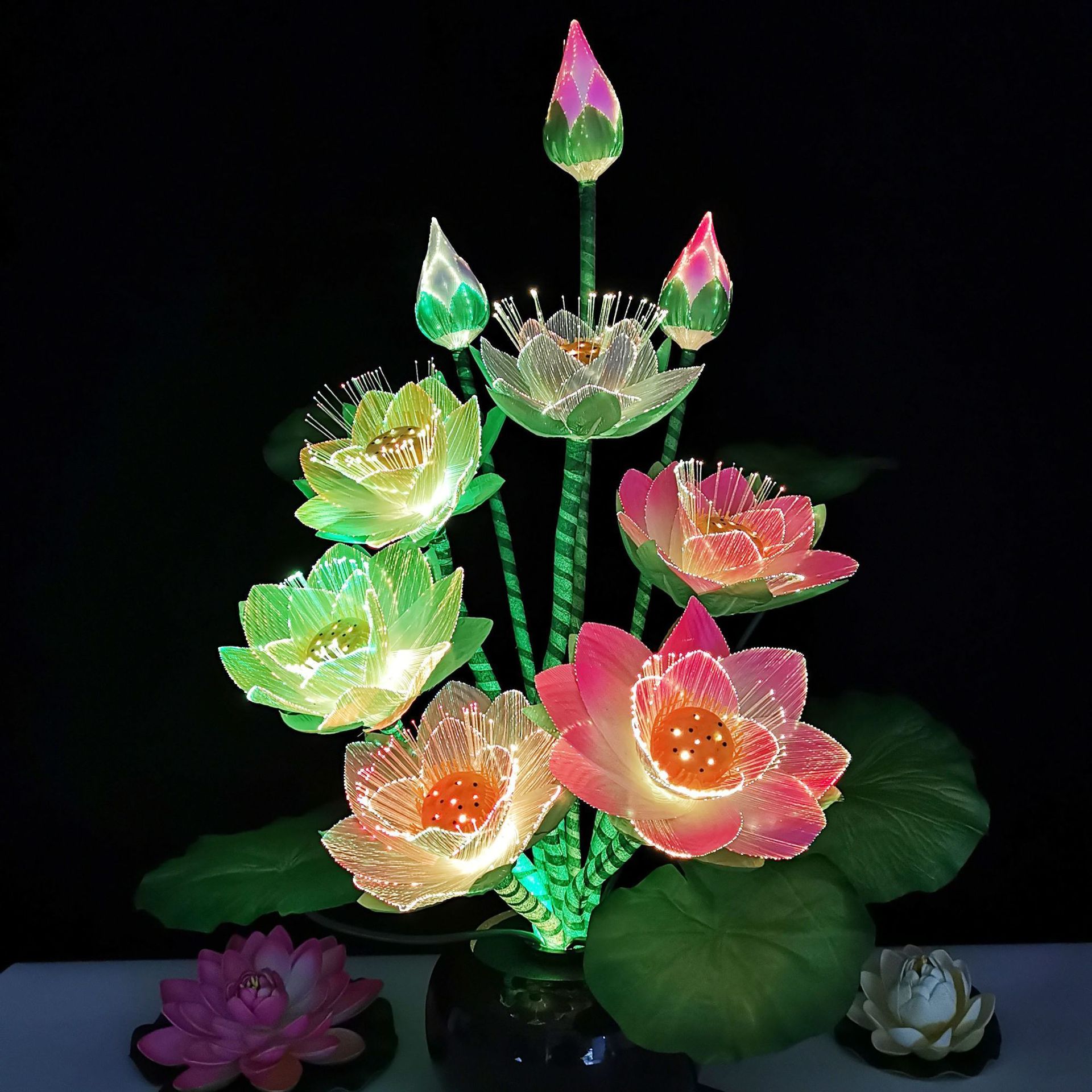 Title 7, Colorful Light Optical Fiber Lotus Lamp