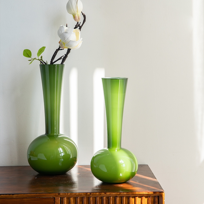 Title 6, Retro Green Long Neck Vase Hallway Glass Furnis...