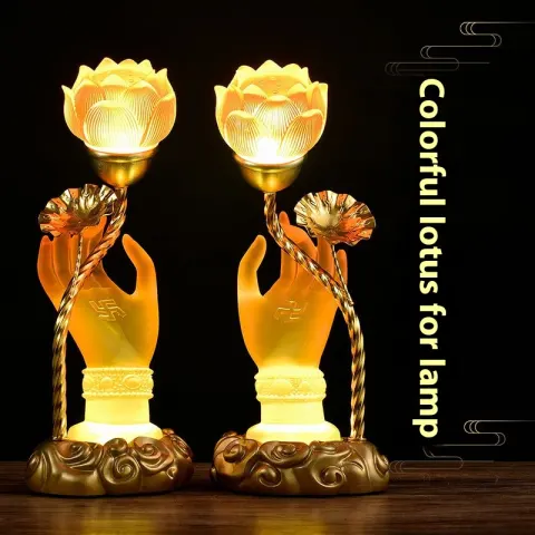 Colorful Crystal Lotus Buddha Hand Plug-in Worshiping Lamp