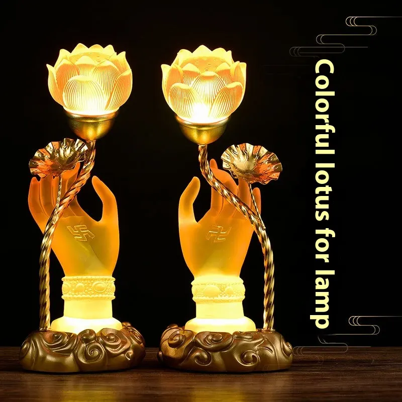 Colorful Crystal Lotus Buddha Hand Plug-in Worshiping Lamp