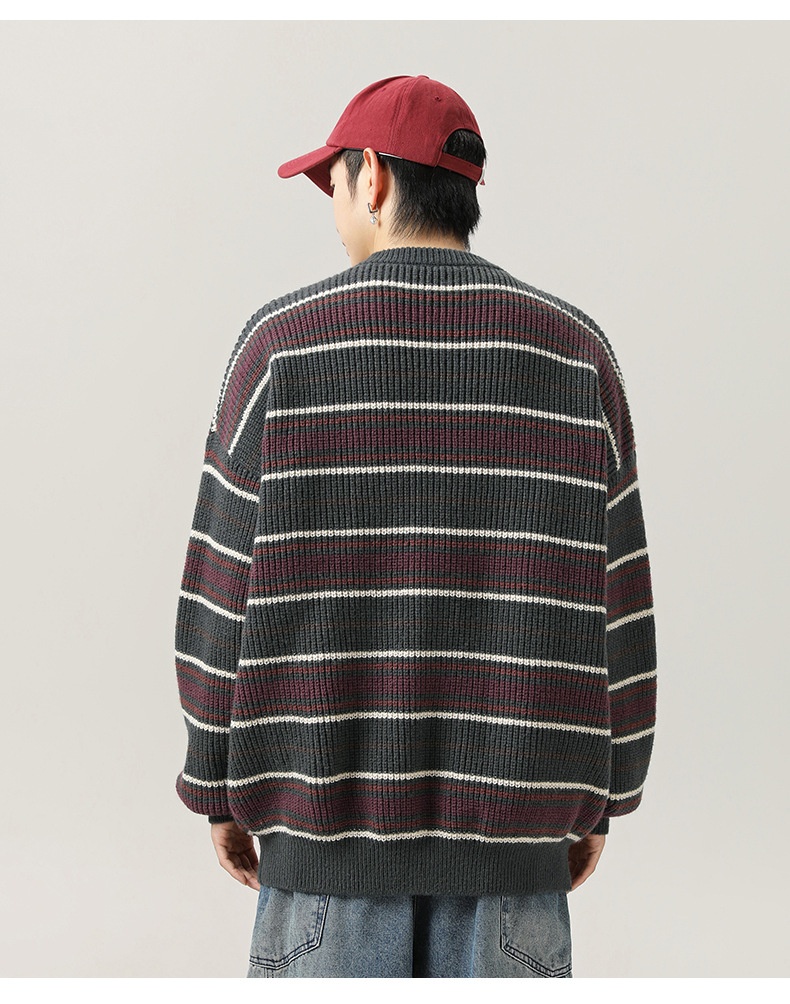 Title 12, Vintage Contrast Color Striped Round Neck Sweat...