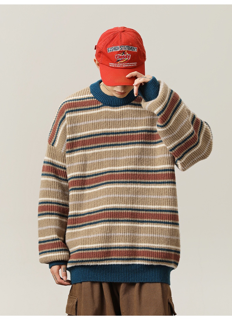 Title 9, Vintage Contrast Color Striped Round Neck Sweat...