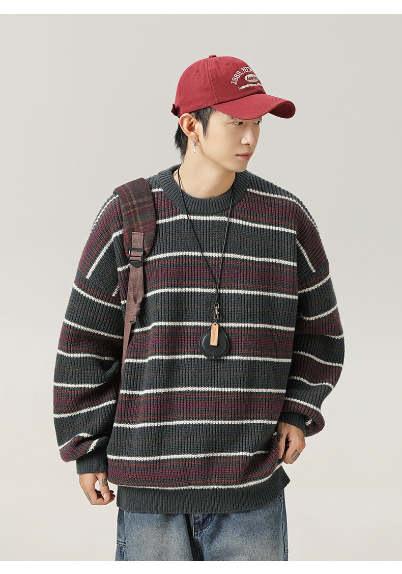 Title 4, Vintage Contrast Color Striped Round Neck Sweat...