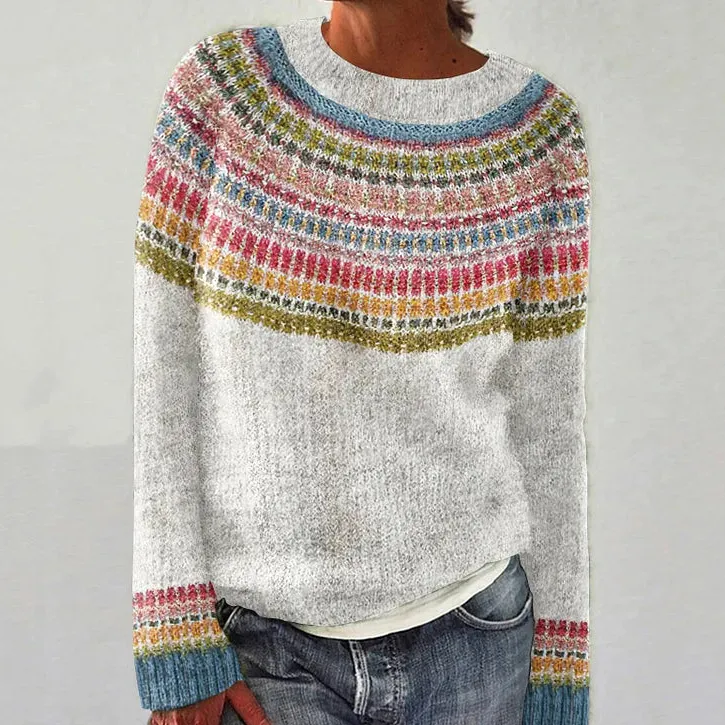 Women's Sweater Round Neck Multicolor Loose Fashion Pullover Sweater - E110