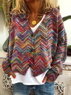Christmas Abstract Printing Casual Cloak Coat Cardigan Sweater - Pink - View 1