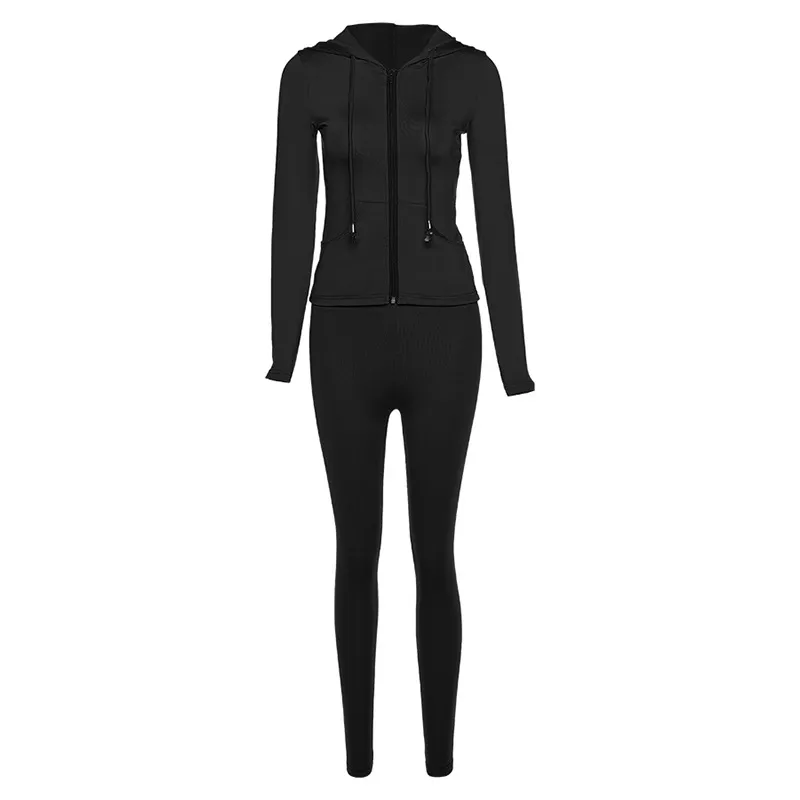 Sales Sports Suit New Women's Multi-color Hooded Slim Fit Casual Suit - Black