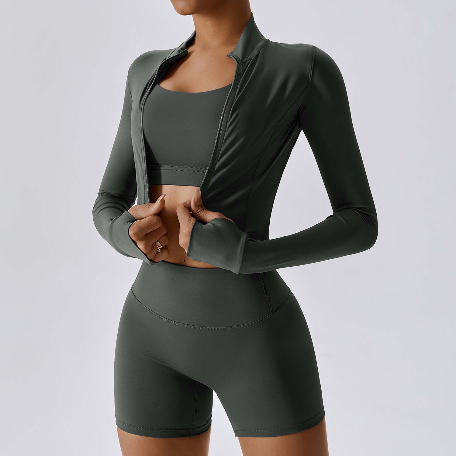 Long Sleeve Bra Shorts Gray