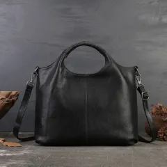 Vintage Tote High-grade Genuine Leather Women - Black - View 1