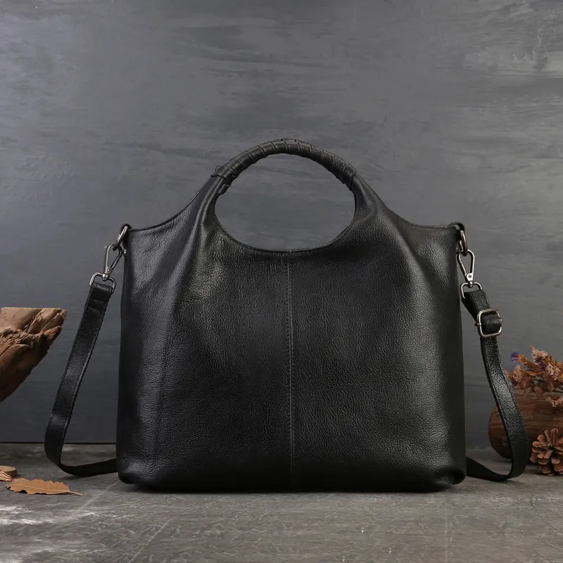 Vintage Tote High-grade Genuine Leather Women - Black