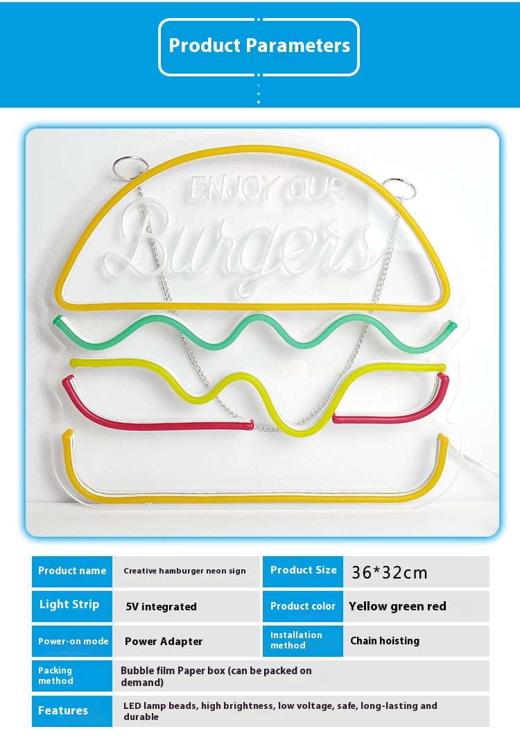 Title 1, Neon LED Hamburger Light Pizza