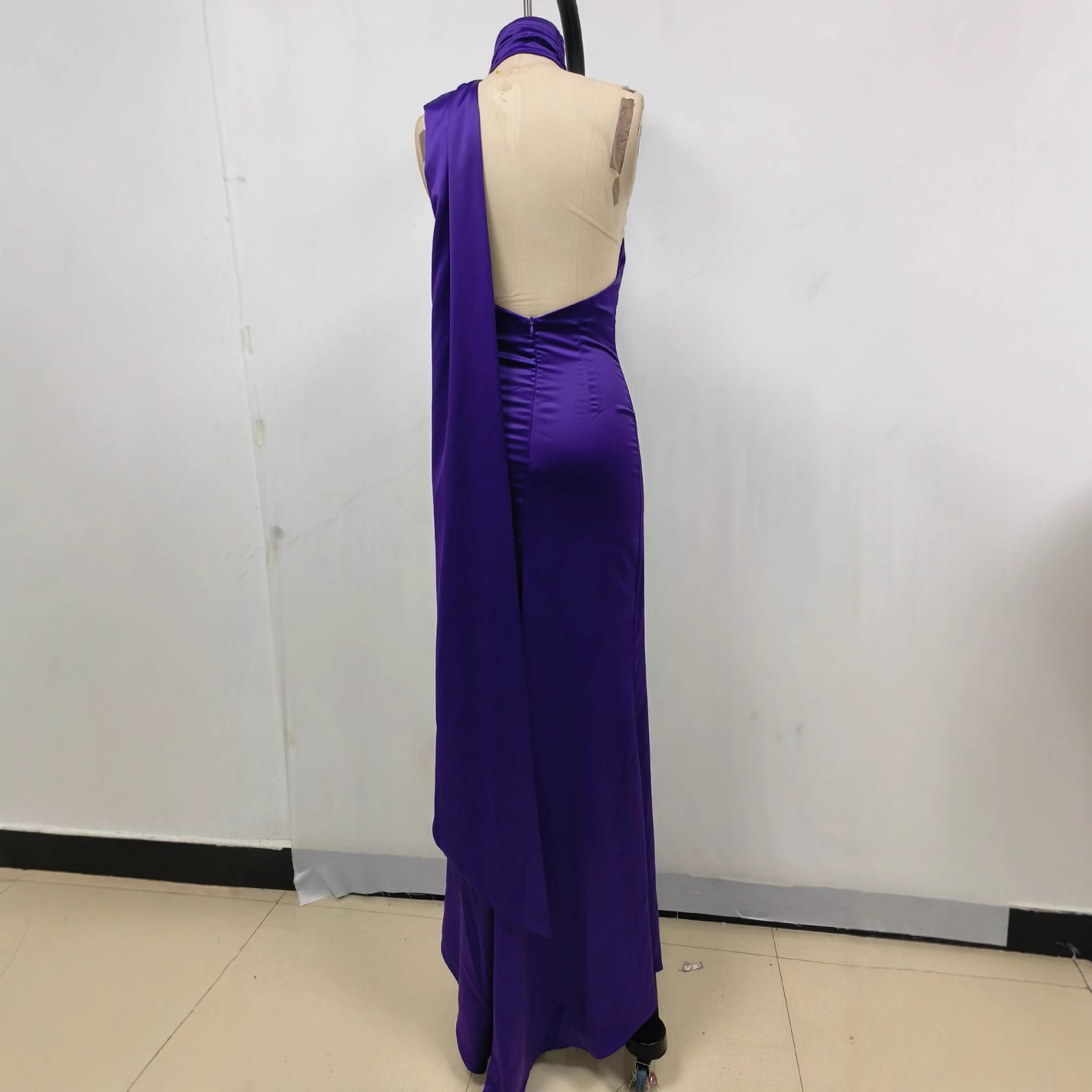 Fitted High Waist Pure Color Holder Evening Dress - Image 2