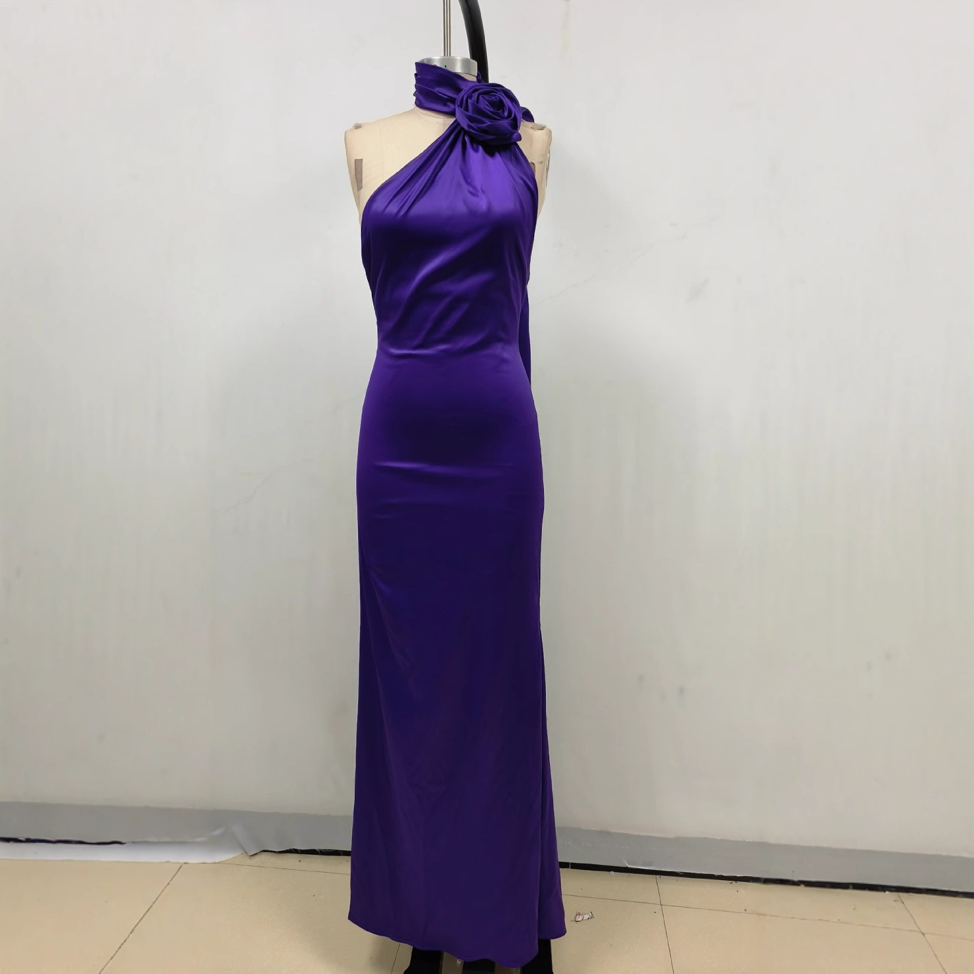 Fitted High Waist Pure Color Holder Evening Dress - Image 3