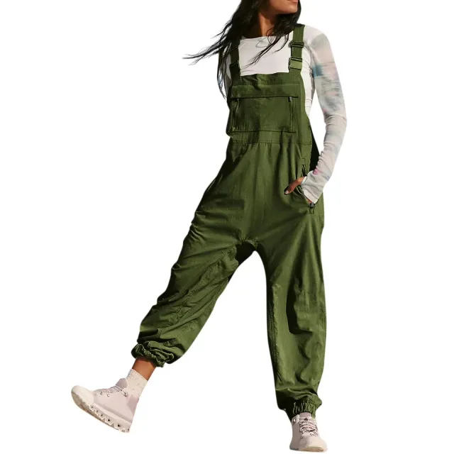 Working Bib Top Pants Fashion Leisure Tappered Jumpsuit Army Green - Shop at LoveMi
