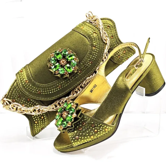 Evening Party With Rhinestone Pointed Toe Shoes Hand Bag Suit Olive - Shop at LoveMi
