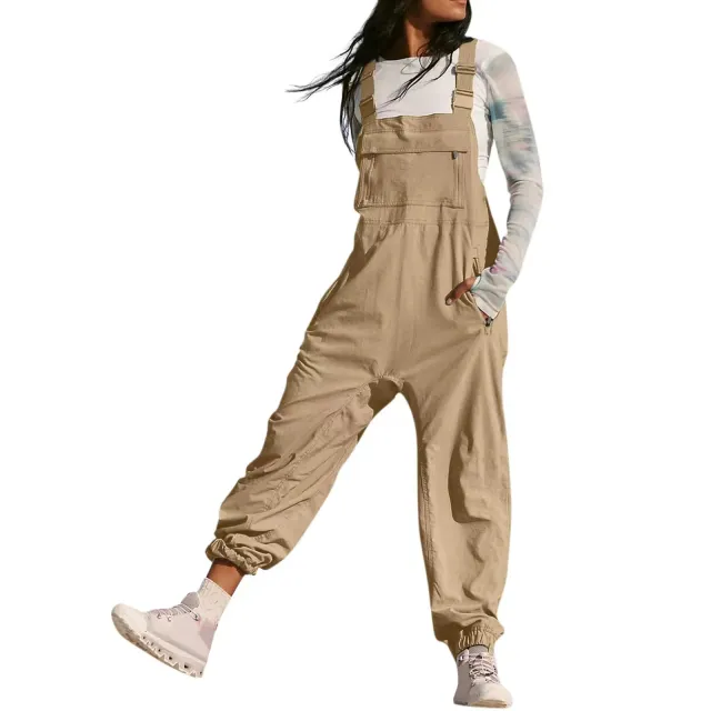 Working Bib Top Pants Fashion Leisure Tappered Jumpsuit Khaki - Shop at LoveMi
