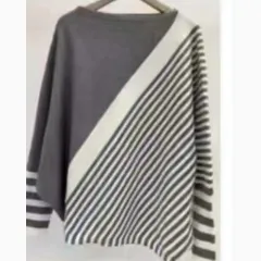 Women's Contrast Colour Batwing Sleeve Sweater - Grey - View 1