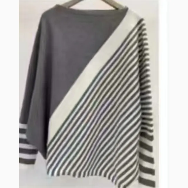 Women's Contrast Color Batwing Sleeve Sweater Grey - Shop at LoveMi