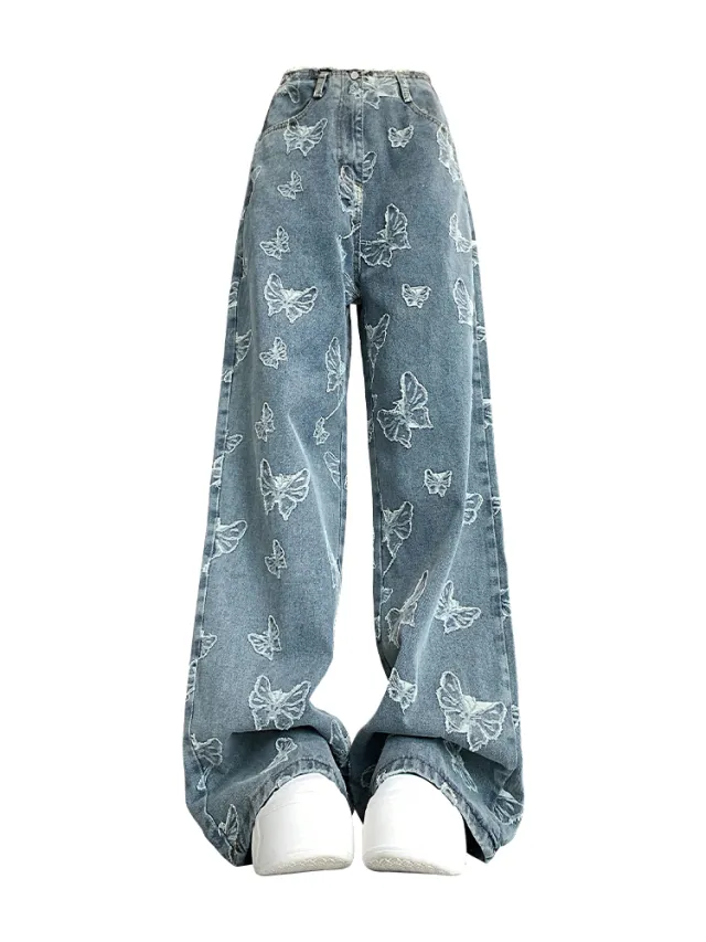 Retro Wide Leg Jeans Women's Thin Loose Blue - Shop at LoveMi