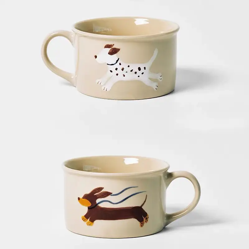 Hand Drawn Ceramic Cup Short Tube Cup Breakfast