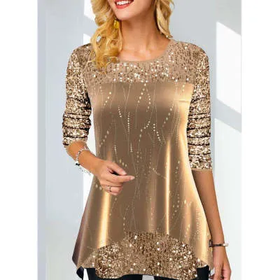 Women's Top Fashion Print Round Neck T shirt Khaki - Shop at LoveMi