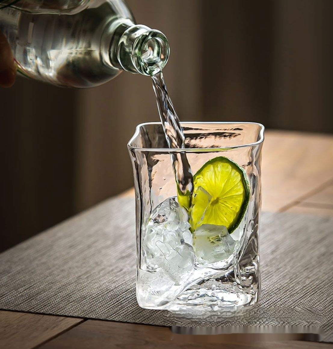 Whiskey Cup Hammered Bubble Crystal Glass