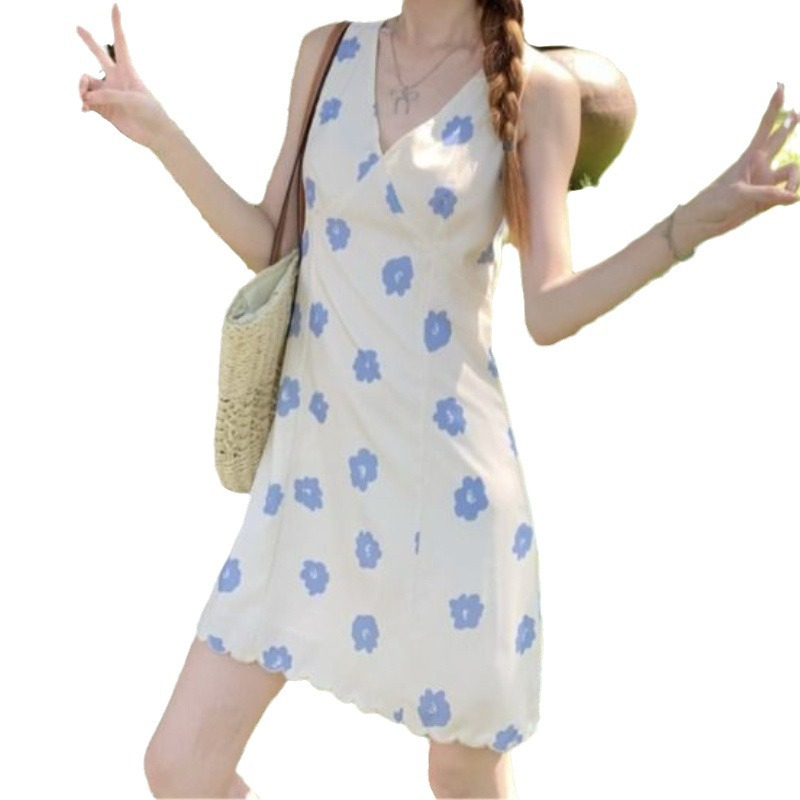 Title 5, Retro Gentle Flowers V-neck Sleeveless Vest Dress