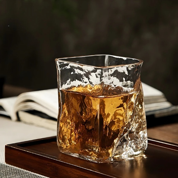 Title 1, Whiskey Cup Hammered Bubble Crystal Glass