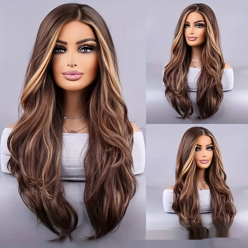 26-inch Elegant Women's Wig Brown Mixed Color