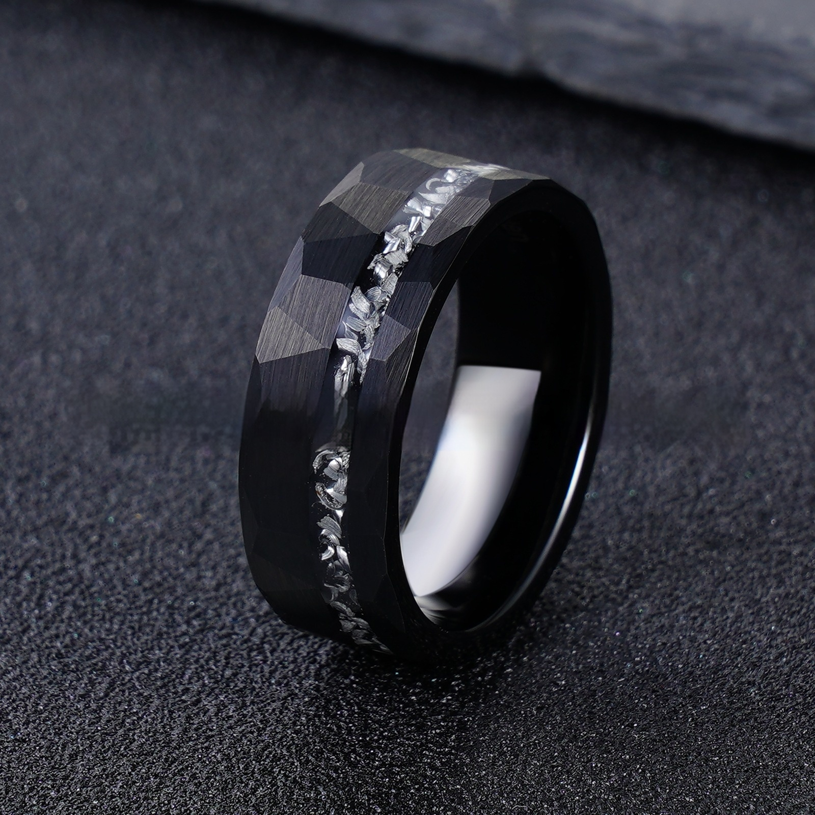 8mm Electric Black Tungsten Steel Inlaid Ring