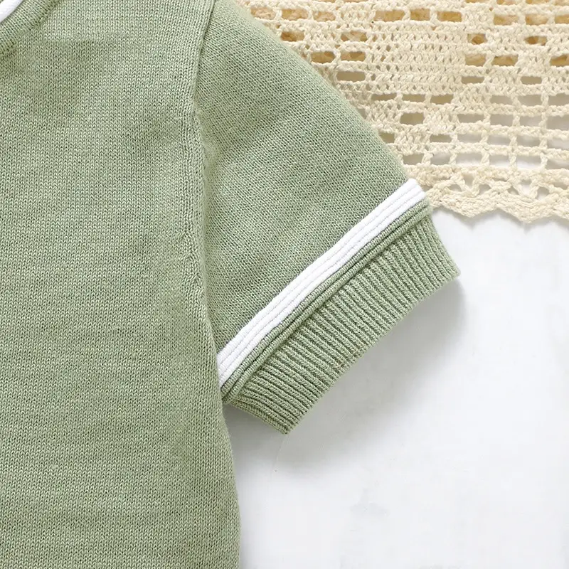 Baby's Round Neck Solid Color Knitted Short-sleeved Shirt Shorts Suit