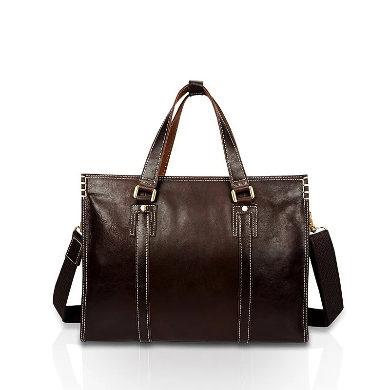 First Layer Cowhide Oily Leather Shoulder Messenger Bag - Brown