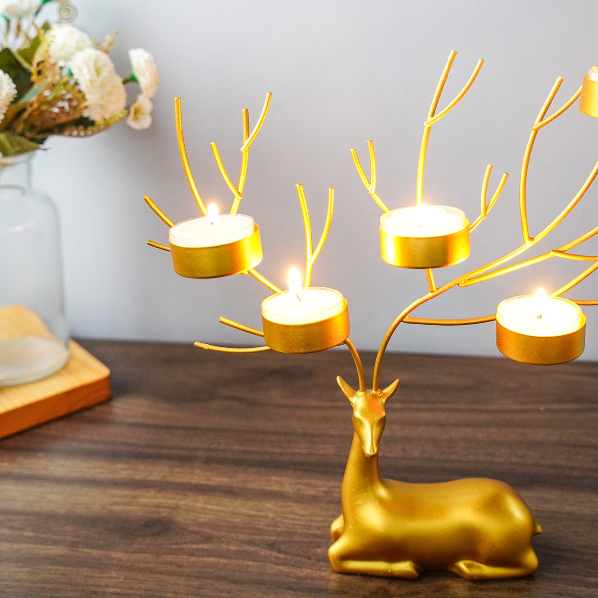 Title 10, Christmas Elk Tree Wrought Iron Candlestick Hom...