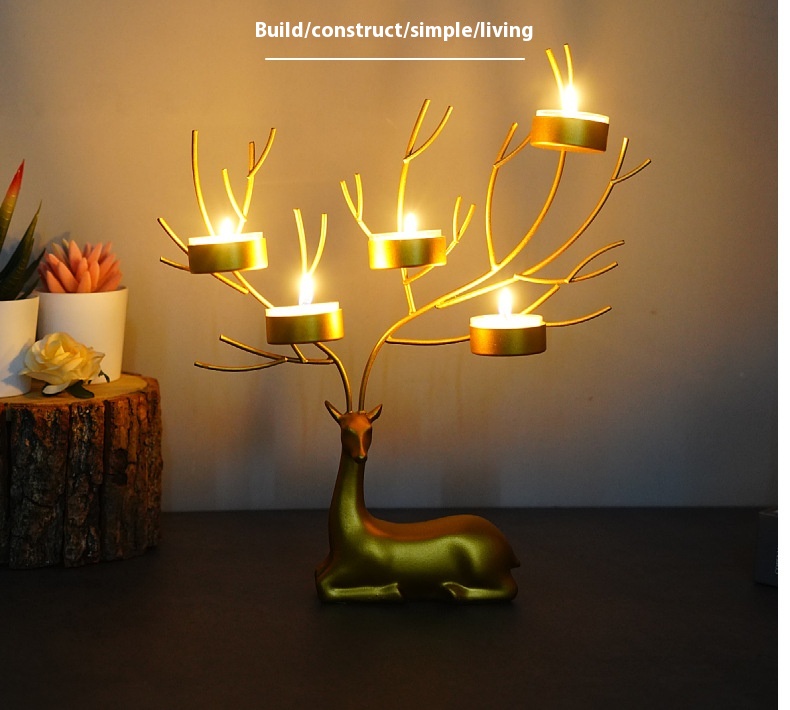 Title 6, Christmas Elk Tree Wrought Iron Candlestick Hom...