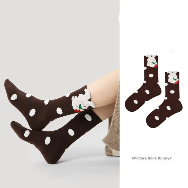 Niche Vintage Court Style Thin Middle long Stockings R8811 Picture Book Bunny - Shop at LoveMi
