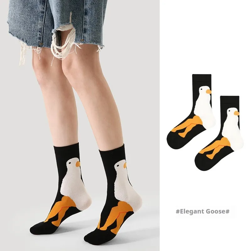 Niche Vintage Court Style Thin Middle-long Stockings - R8787 Elegant Big Goose