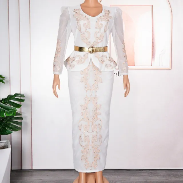 Women's Luxury Rhinestone Beaded V neck Formal Dress White - Shop at LoveMi