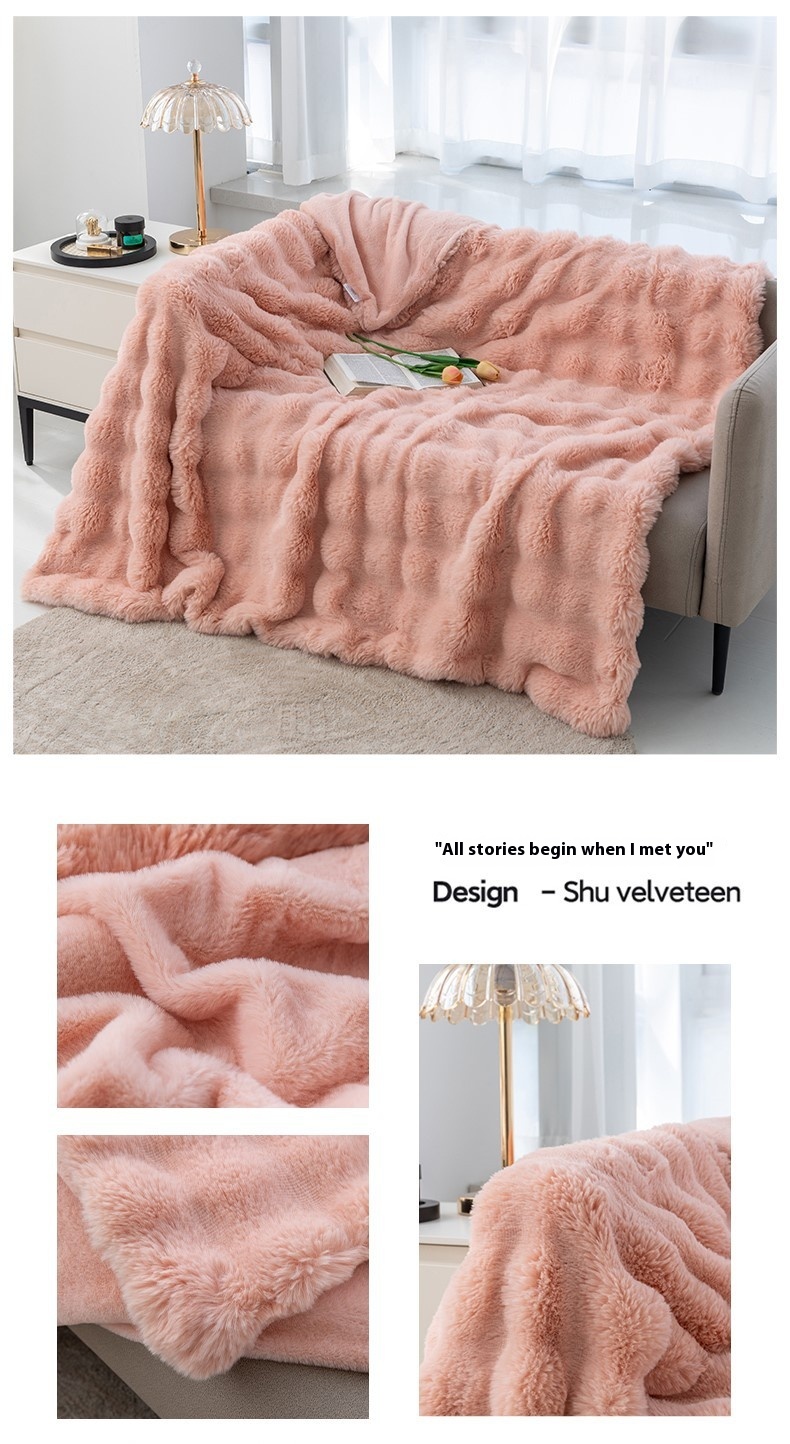 Title 8, Rabbit Velvet Blanket Bubble Velvet Double Laye...