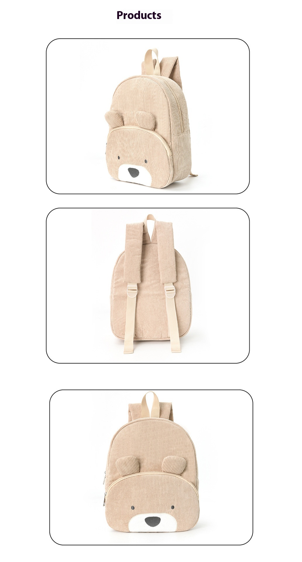 Title 2, Süßer Bestickter Bären Rucksack aus Corduroy Pe...